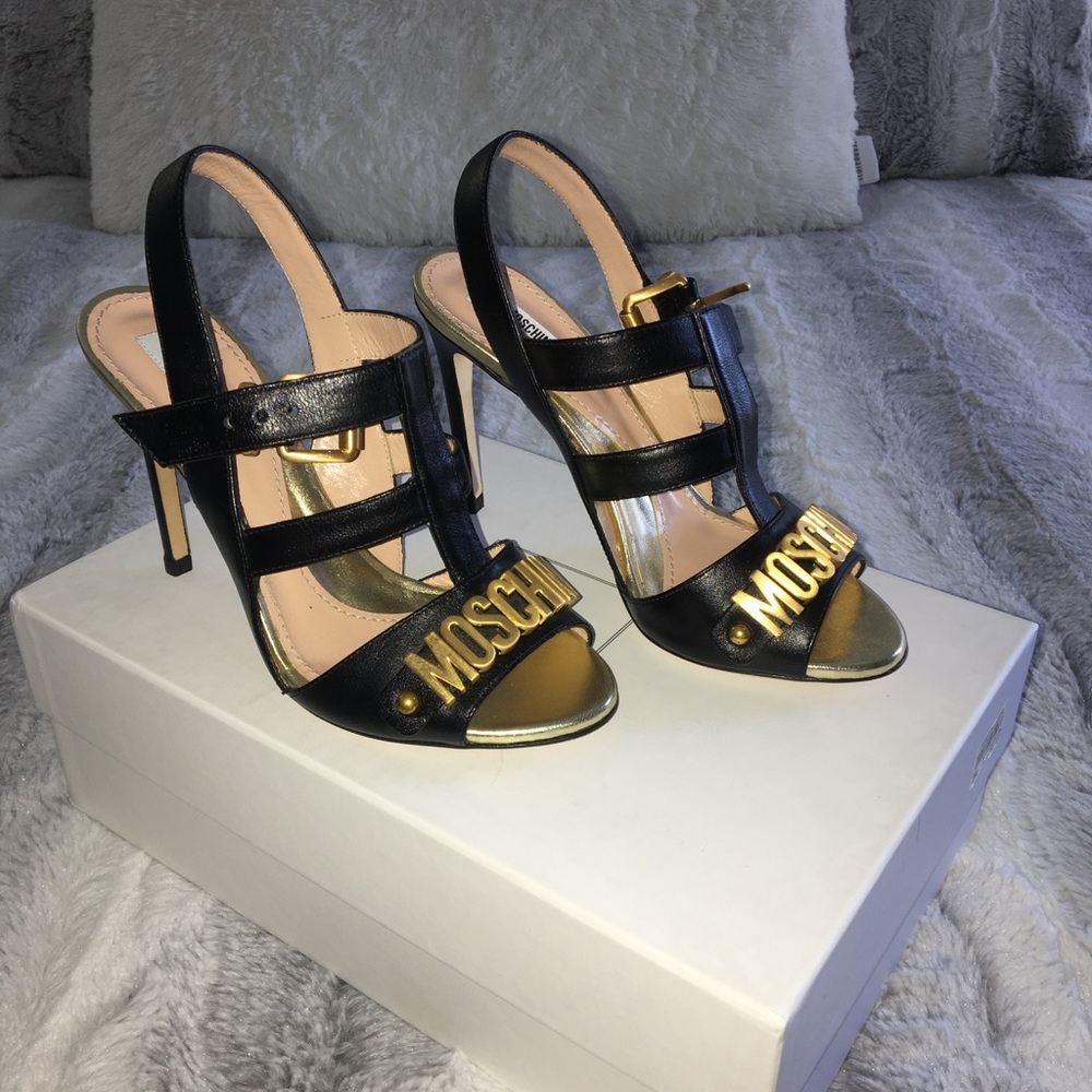 Moschino Black and Gold Slingback Heels